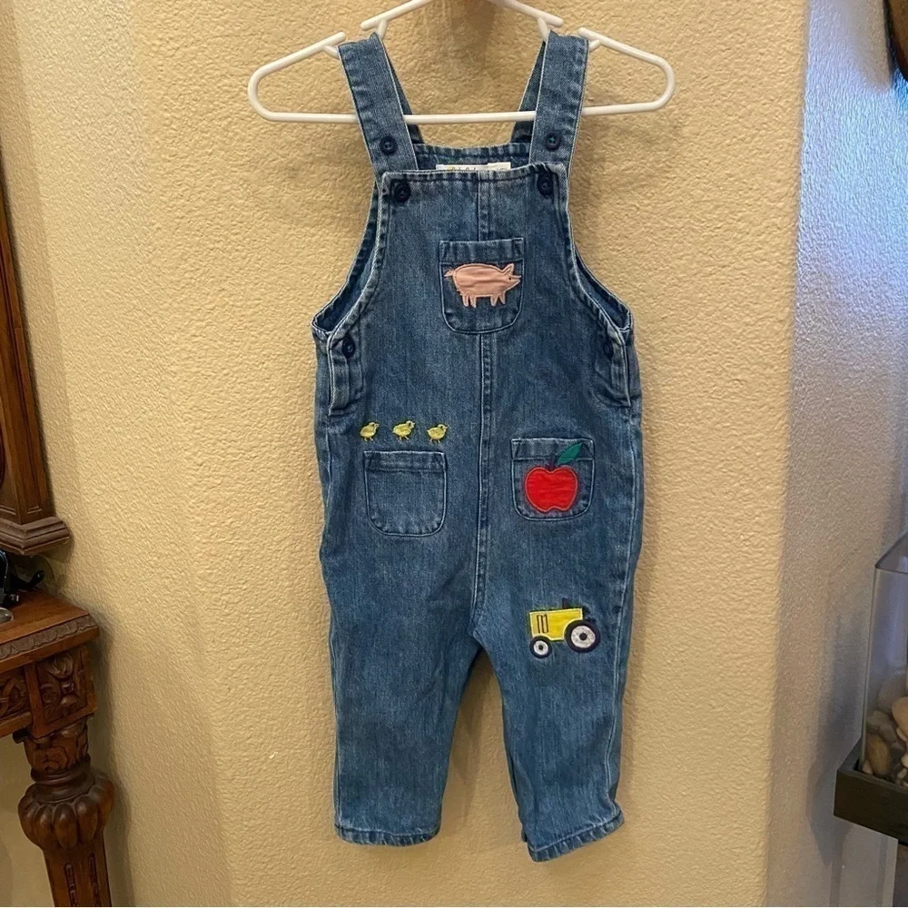 BABY BODEN Farm Life Jean Overalls Size 6-12M